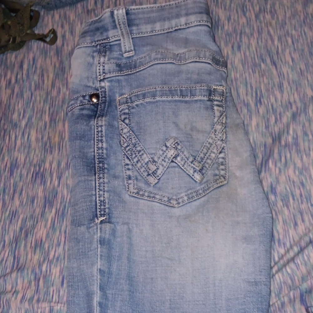 Willow Blue Straight Leg Jeans with Sunburst Stitching